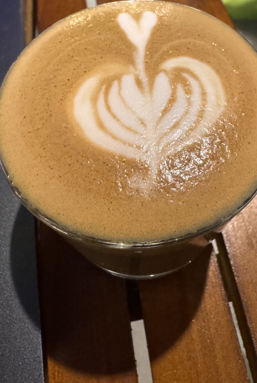A heart drawn in latte foam